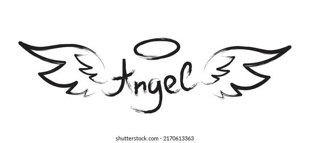 Vector Angel lettering isolated on white background in grunge style. 