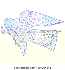Vector angel painted silhouette with gradient flowers