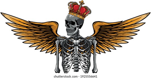 vector angel skeleton with wing and crown