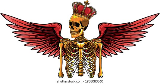 vector angel skeleton with wing and crown