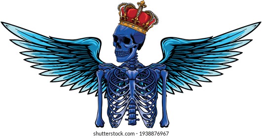 vector angel skeleton with wing and crown
