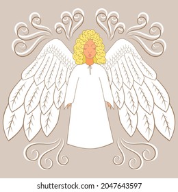 Ángel vectorial con ropa blanca y alas. El mensajero de Dios con las alas.