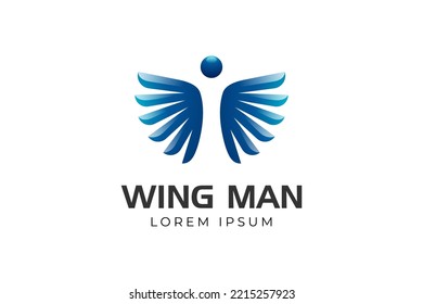 elemento del logotipo de las alas del ángel vectorial. Resumen de los hombres voladores con el diseño del logo. ilustración vectorial de alas de plumas