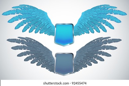 vector angel wings with shields