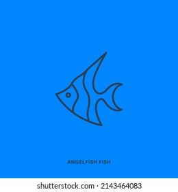 Vector angelfish linear icon on blue background. Isolated simple pictogram of fish.