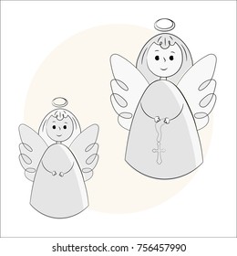Vector angels on a white background. Hand-drawn in the style of doodle. Isolated objects.