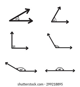 Vector angle 30-180 degrees, Geometry math signs symbols