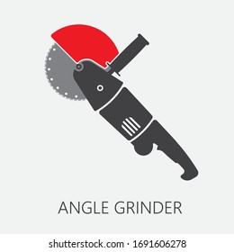 Vector angle grinder icon. Electric power tool  with red guard attached symbolizing safety precautions.