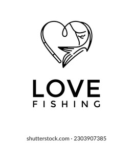 Vector angler fishing love fish logo design