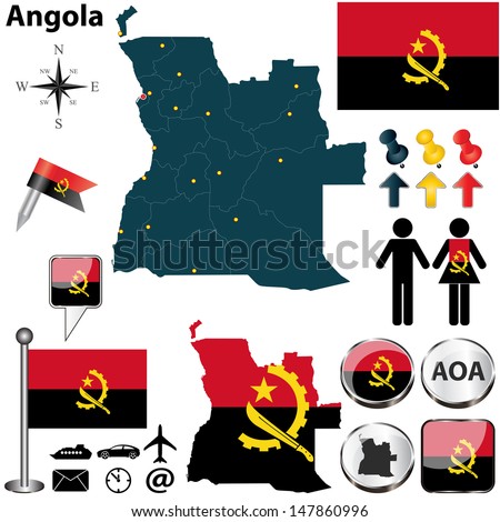 Vector of Angola set with detailed country shape with region borders, flags and icons