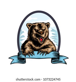 vector Angry Bear Head on white background with emblem vector