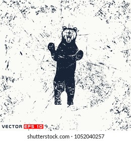 vector angry bear silhouette on grunge background