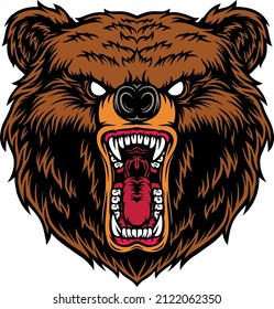 Vector Angry Brown Grizzly Bear Head