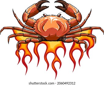 vector Angry crab with claws on flames