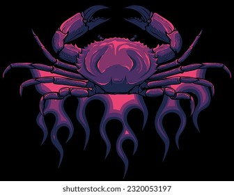 vector Angry crab with claws on flames on black background