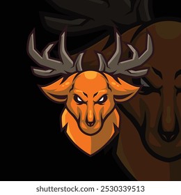 Vetor de design de logotipo de mascote de esporte de veado irritado para emblema, emblema ou impressão, Deer mascote esport logo design ilustrações modelo de vetor, logotipo de Moose Buck para streaming de jogo de equipe.