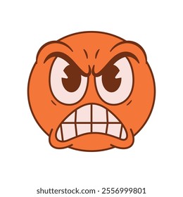 Vector Angry Face Emoji Cartoon Groovy Illustration Isolated