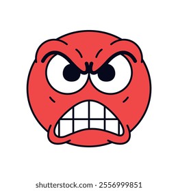 Vector Angry Face Emoji Cartoon Groovy Illustration Isolated