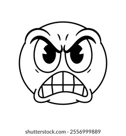 Vector Angry Face Emoji Cartoon Groovy Illustration Isolated