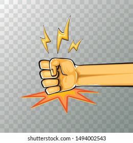 Vector Angry Fist icon isolated on transparent background. Anger or aggression concept. Cartoon man Fist hitting table. fight for your rights illustration