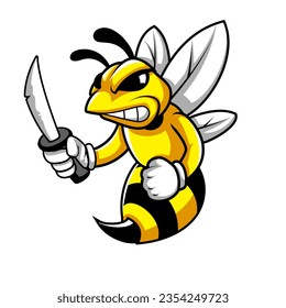 vector of angry hornet mascot holding knife