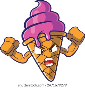 vector of angry ice cream character on transparent background