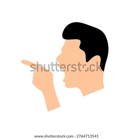 Vector of an angry man shouting with his hand pointing. The male character is shouting on a white background.
