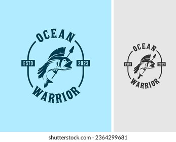 Vector angry ocean fish fighter warrior logo