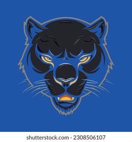 Vector of an angry panther head on blue background. Wild Animals. Angry Black Panther with open mouth. Panther mascot esport logo. Vector illustration. Easy editable layered vector illustration.