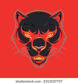 Vector de una cabeza de pantera enojada sobre fondo rojo. Animales salvajes. Pantera negra enfadada con boca abierta. Logo de Panther mascot esport. Ilustración vectorial. Ilustración vectorial en capas fácil de editar.