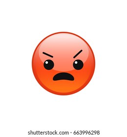 Vector angry pouting grumpy mad red emoji emoticon face icon isolated on white background