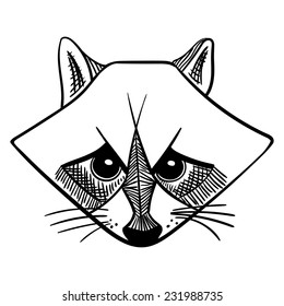 Vector angry raccoon in black and white