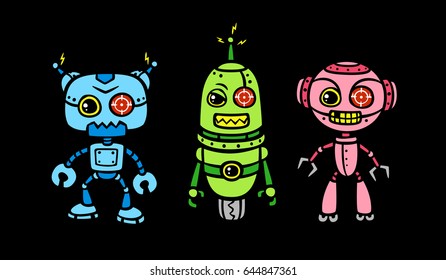 vector angry robot cartoon set