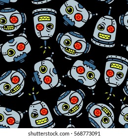 Vector Angry Robot Head Seamless Pattern