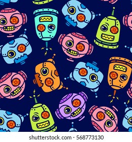 vector angry robot head seamless pattern