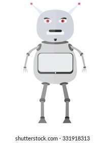 vector angry robot with screen on chest isolated on white background