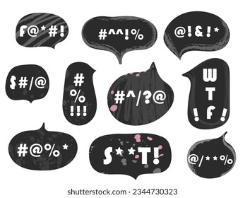 vector angry speech bubble set.Swearing word . Curse words, rude text censured message collection.