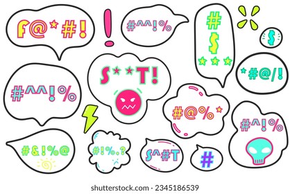 conjunto de burbujas de voz de vectores enojados.Palabra de juramento. Maldición de palabras, texto grosero censuró la colección de mensajes.