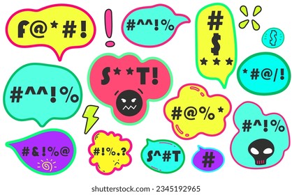 vector angry speech bubble set.Swearing word . Curse words, rude text censured message collection.