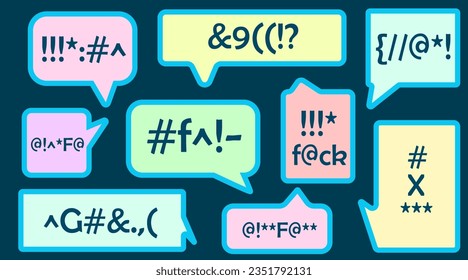 vector angry speech bubble set.Swearing word . Curse words, rude text censured message collection.