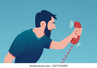 Vector of an angry young man screaming on the phone 