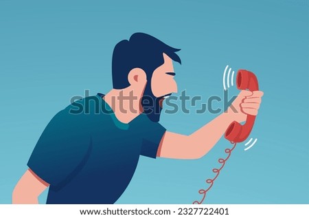 Vector of an angry young man screaming on the phone 