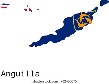 Vector Anguilla  map silhouette, painted in colors of a national flag