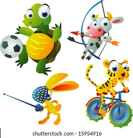 vector animal 42: olympic games set: turtle, cow, hare, tiger