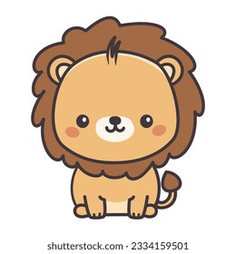 Vector animal of Africa on white background. A lion in cute kawaii style 