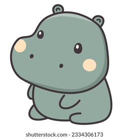 Vector animal of Africa on white background. A hippopotamus in cute kawaii style . Vector illustration