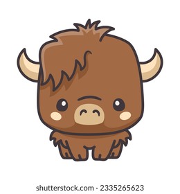 Vector animal of Africa on white background. A bull, buffalo in cute kawaii style 