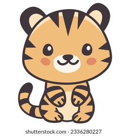 Vector animal of Africa on white background. Cute tiger cub in kawaii style. 