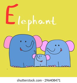 Vector animal alphabet. Letter E, elephant