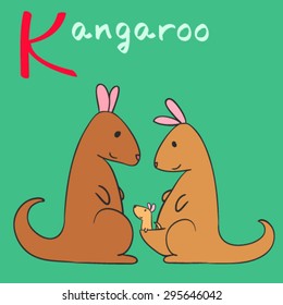 Vector animal alphabet, Letter K, kangaroo